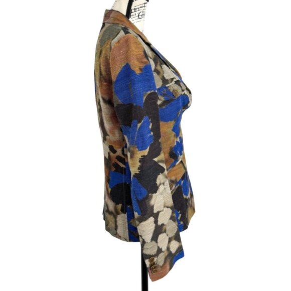 Etro Milano Womens Textured Blazer Abstract Blue Tan Silk Italy Size 42 / US 6 - Picture 2 of 8